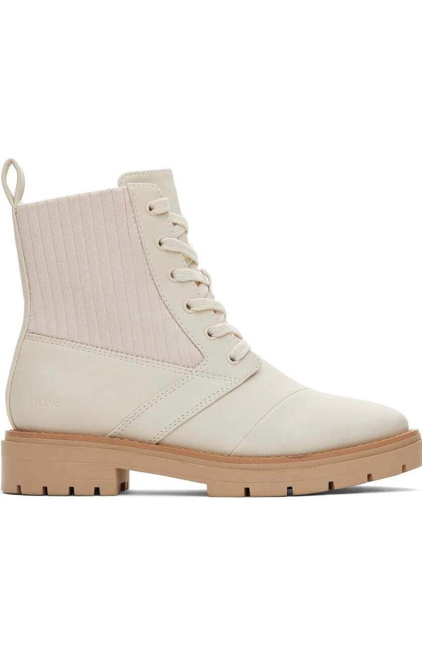 TOMS Women's Ionie Lace-Up Lug Sole Combat Boots in Light Sand Nubuck PU